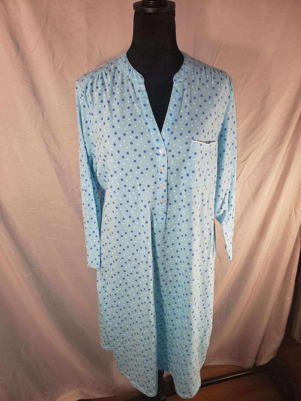 Kim Rogers Light Blue Navy Polka Dot Nightshirt - XL